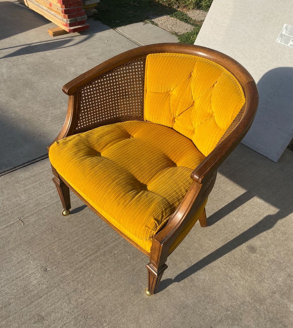 Mid-century modern.  Yellow Corduroy Accent Chair