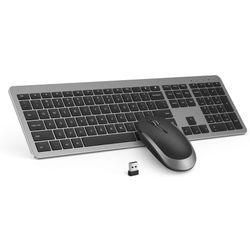Wireless Keyboard and Mouse Combo - Full Size Slim Thin Wireless Keyboard Mouse with Numeric Keypad 2.4G Stable Connection Adjustable DPI (Grey & Blac