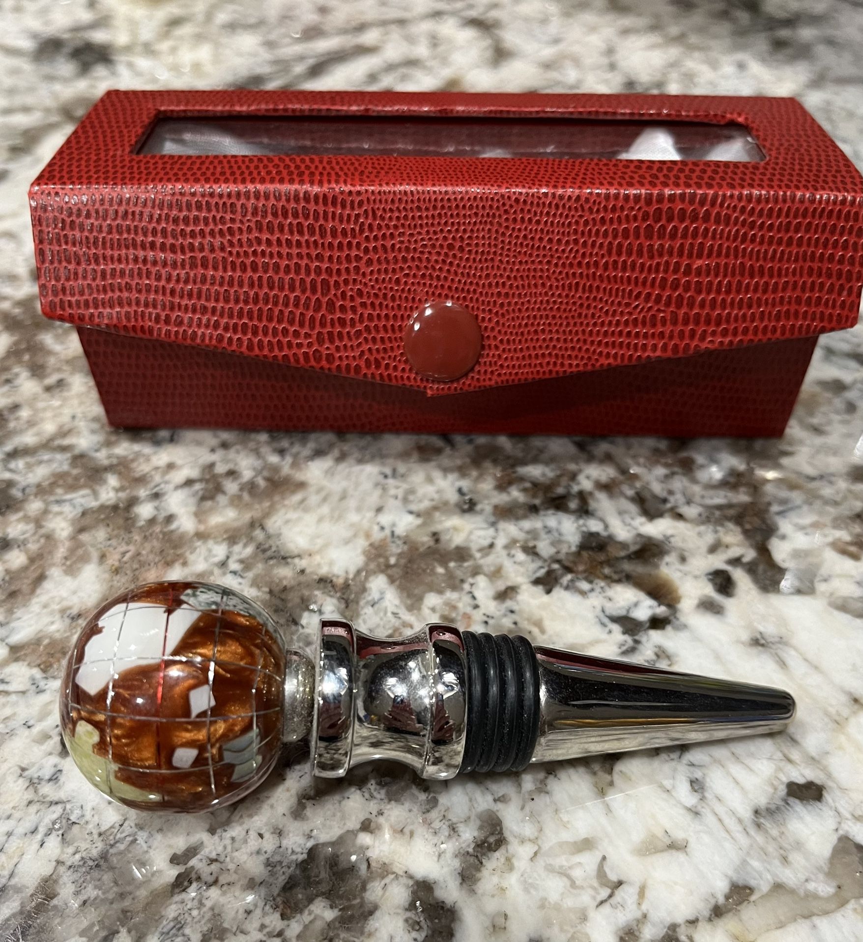 Opalite Gemstone World Globe Chrome Base Wine Bottle Stopper