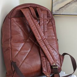 Brown Leather Backpack Multi Pockets - Laptop Bag for Men Women