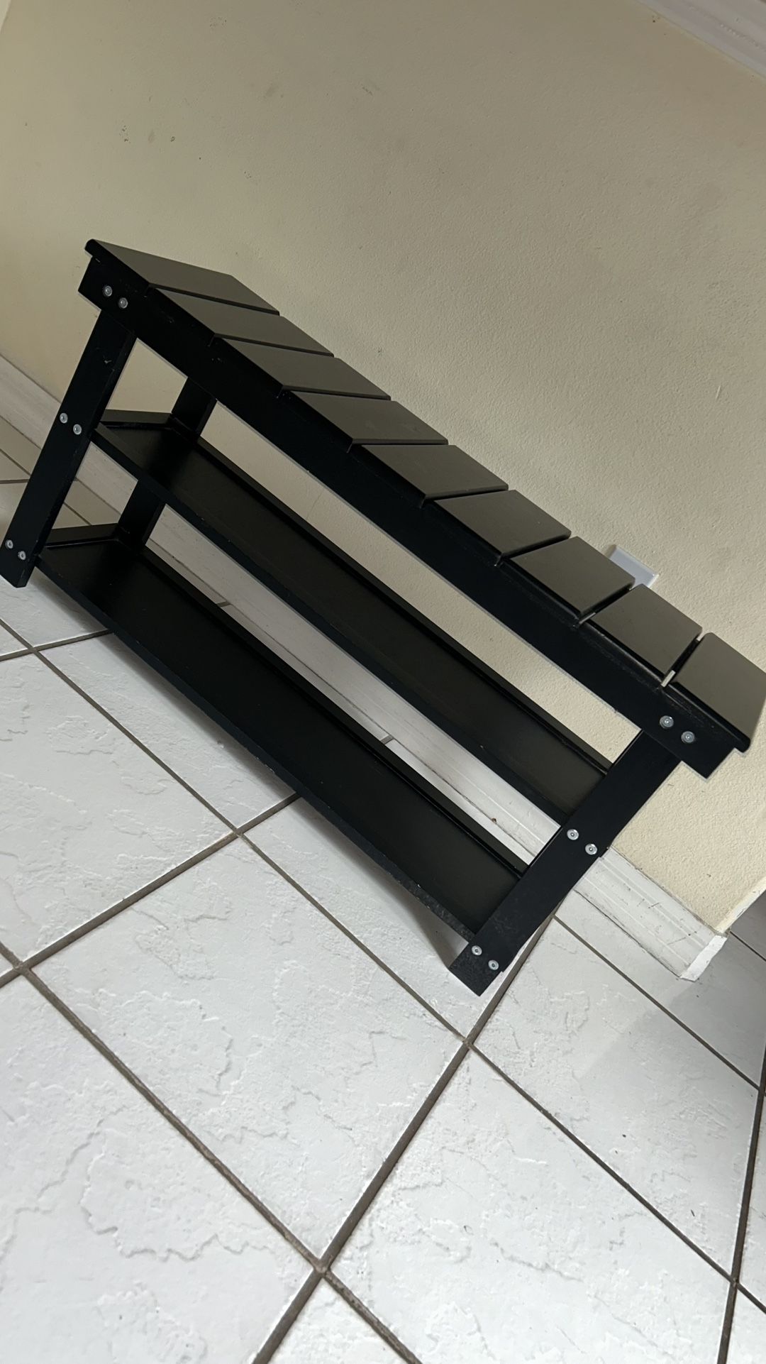 Shoe Rack Entry Way Bench Black Wood Shelves