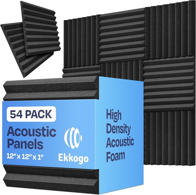 54-Pack Sound Proof Foam Panels for Walls 12X12X1 Acoustic Panels Wedge Style Sound Panels for Studio and Home Noise Reduction
