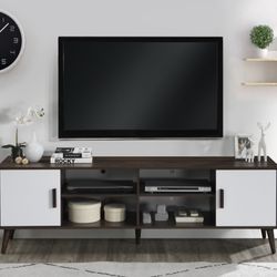 DARK WALNUT & WHITE Faux Wood TV Stand - 71" L