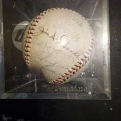 Autographed 1951 World Series Ball Signed By The Greats Mickey Mantle Rookie Signature Yogi Bear And Joe DiMaggio's Last Year