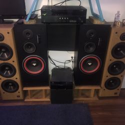Infinity sl 50 Speakers, Cerwin Vega  ls 10 Speakers, 1 Sony subwoofer, Yamaha receiver, Center Channer speaker