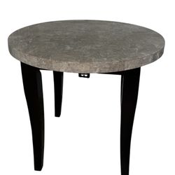 Tall Marble Table With 2 Tall Black Leather Chairs 