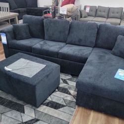 New Black (or Gray) USA Made Sectional And Ottoman Sofa Couch 