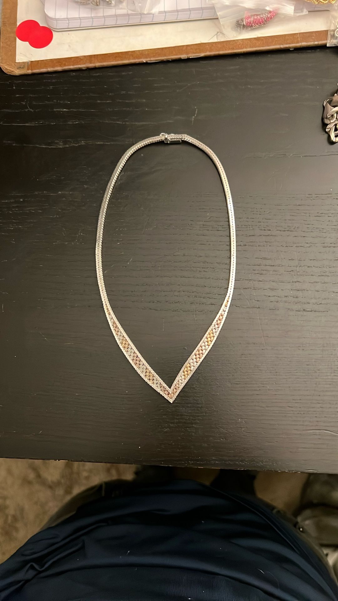 925 Silver Tri Color Choker Necklace
