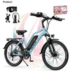 VARUN Electric Bike, 26" EBike with Peak 750W Motor, 48V 374.4Wh Removable Battery, Up To 20+MPH 40 Miles, 7-Speed Gears, Dual Disk Brakes, Taillight 