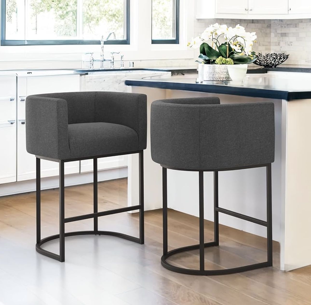 27" H Counter Height Bar Stools Set of 2. Carbon Gray