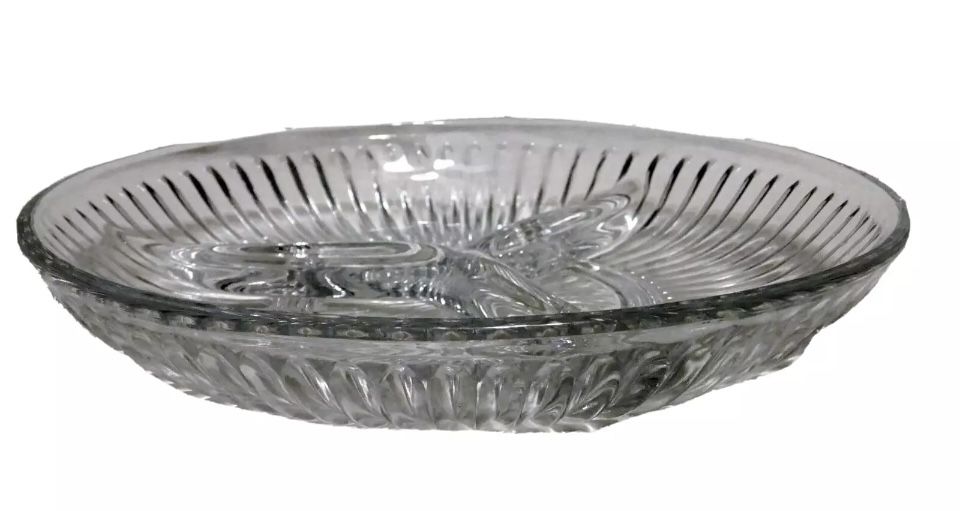 Vintage KIG Indonesia Clear 3-section Relish/Candy Glass Bowl/Tray/Plate