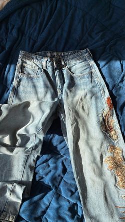 Ninth Hall Koi Fish Embroidered Straight Leg Jeans