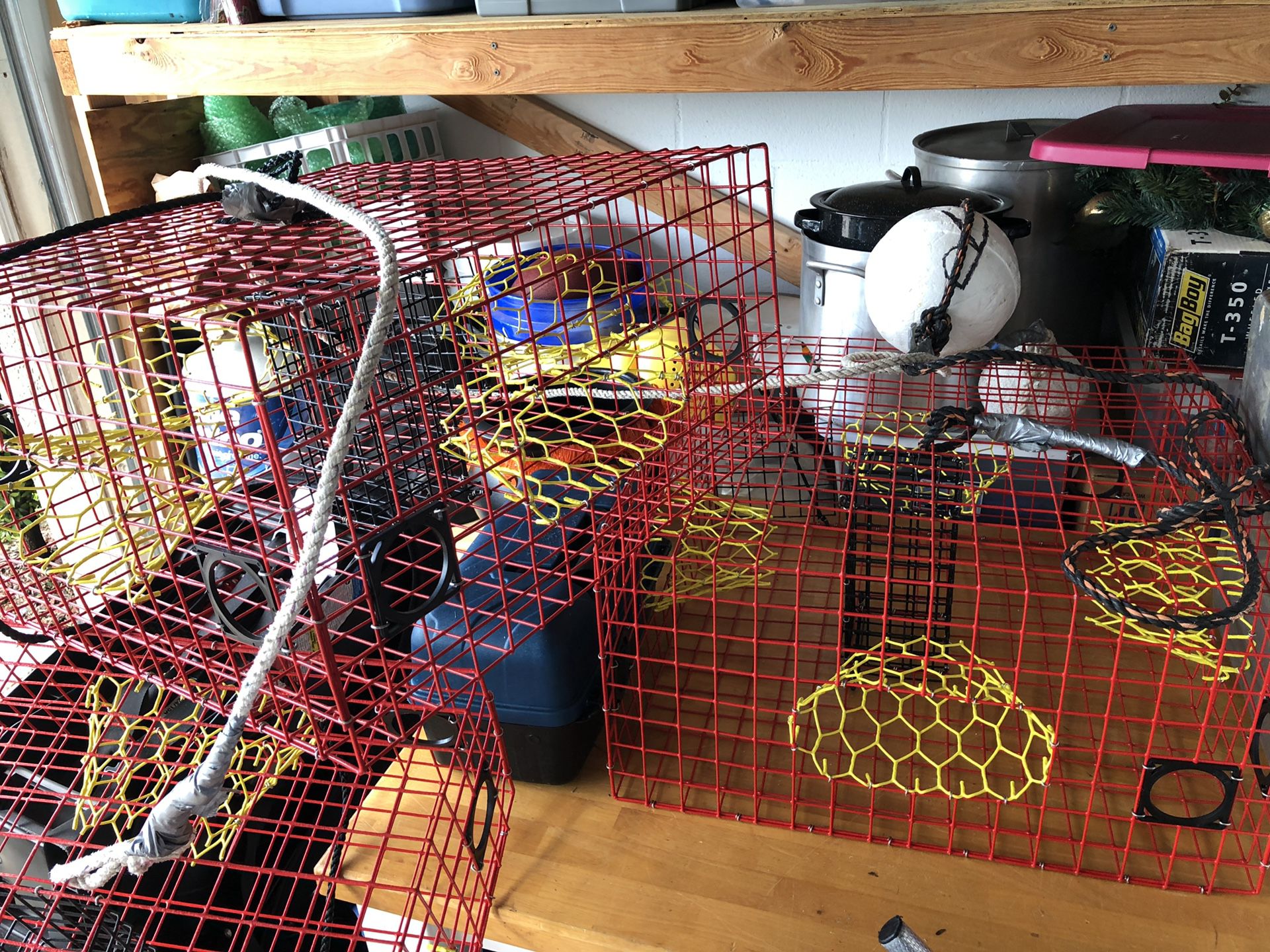 4 BRAND NEW Blue Crab Traps red and yellow funnel custom made
