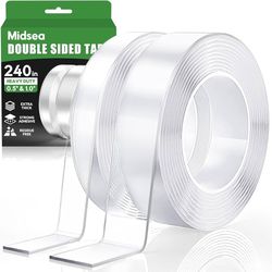 Extra Strong Double Sided Tape Heavy Duty - 240" x 1.0" & 0.5" - Removable Two Sided Nano Mounting Adhesive for Wall, Posters, Rug, Picture Hanging - 