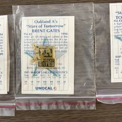 3x NEW-VTG 1994 Unocal 76 "Stars of Tomorrow" lapel pins-Oakland Athletics players