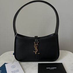 YSL Yves Saint Laurent Smooth Calfskin Le 5 A 7 Mini Hobo Shoulder Bag in black
