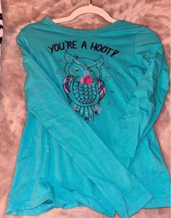 Faded Glory Girls Clothing Graphic Owl Design Long Sleeve Top Size XL