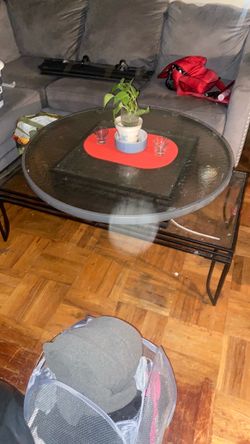 Round Glass Top Coffee Table with Metal Frame