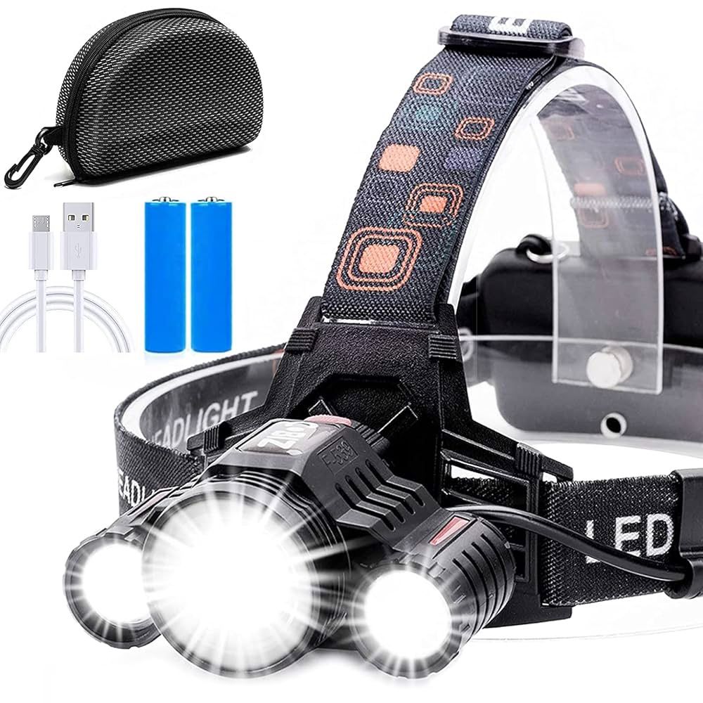 3 Strong LED bulbs Rechargeable Headlamp - Brightest 6000 Lumen CREE LED Work Head Light,