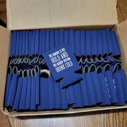 Navy Blue Drink Koozies with White Writing