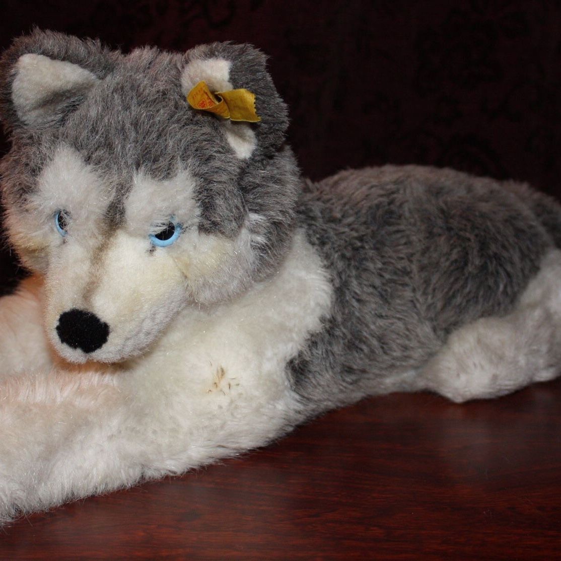 STEIFF ORIGINAL MOLLY HUSKY DOG 23-1/2” - 104916 Ear Button & Tag