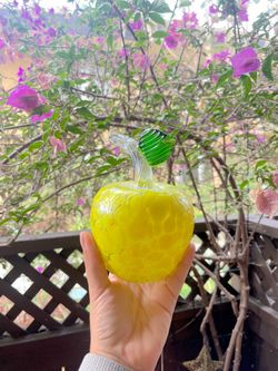 Yellow Art Glass Apple Figurine