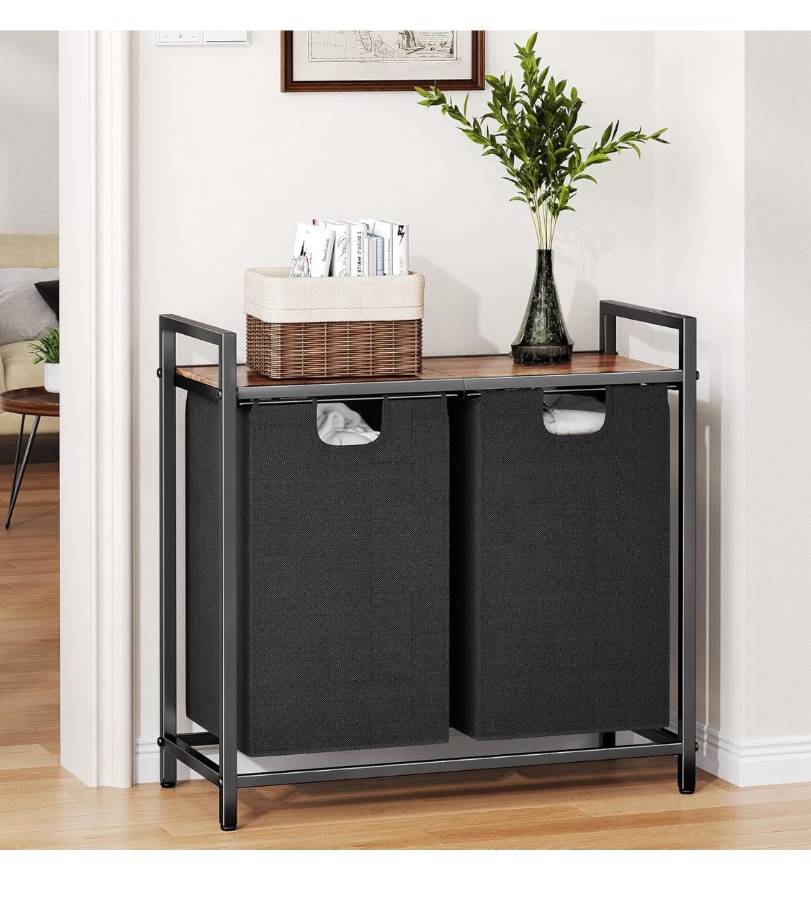 Kitstorack Laundry Basket Organizer, Laundry Hamper with Shelf & 2 Pull-Out Removable Bags, Dirty