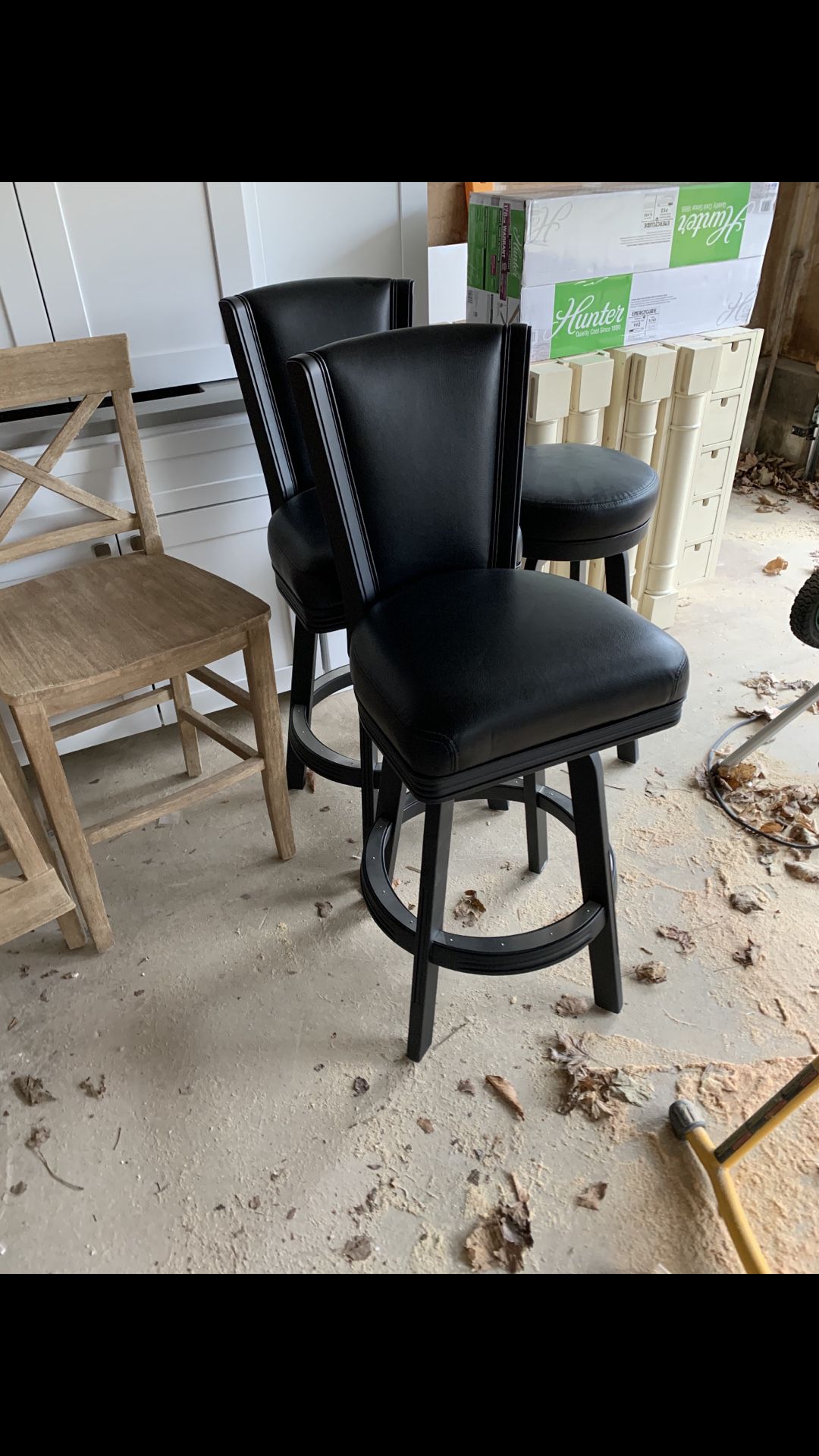 Black swivel bar stools