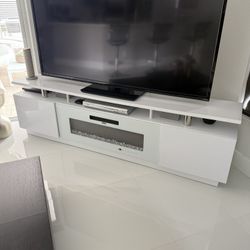 Fireplace TV Stand with 40" Fireplace, 80" Modern Fireplace Entertainment Center LED Lights, 2 Tier TV Console Cabinet for TVs Up to 90" 