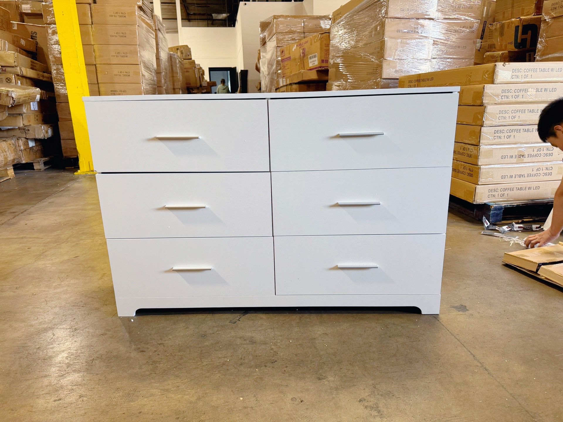 6 Drawer Pure White Finish Wooden Chest Dresser Storage Cabinet Clothes Modern
