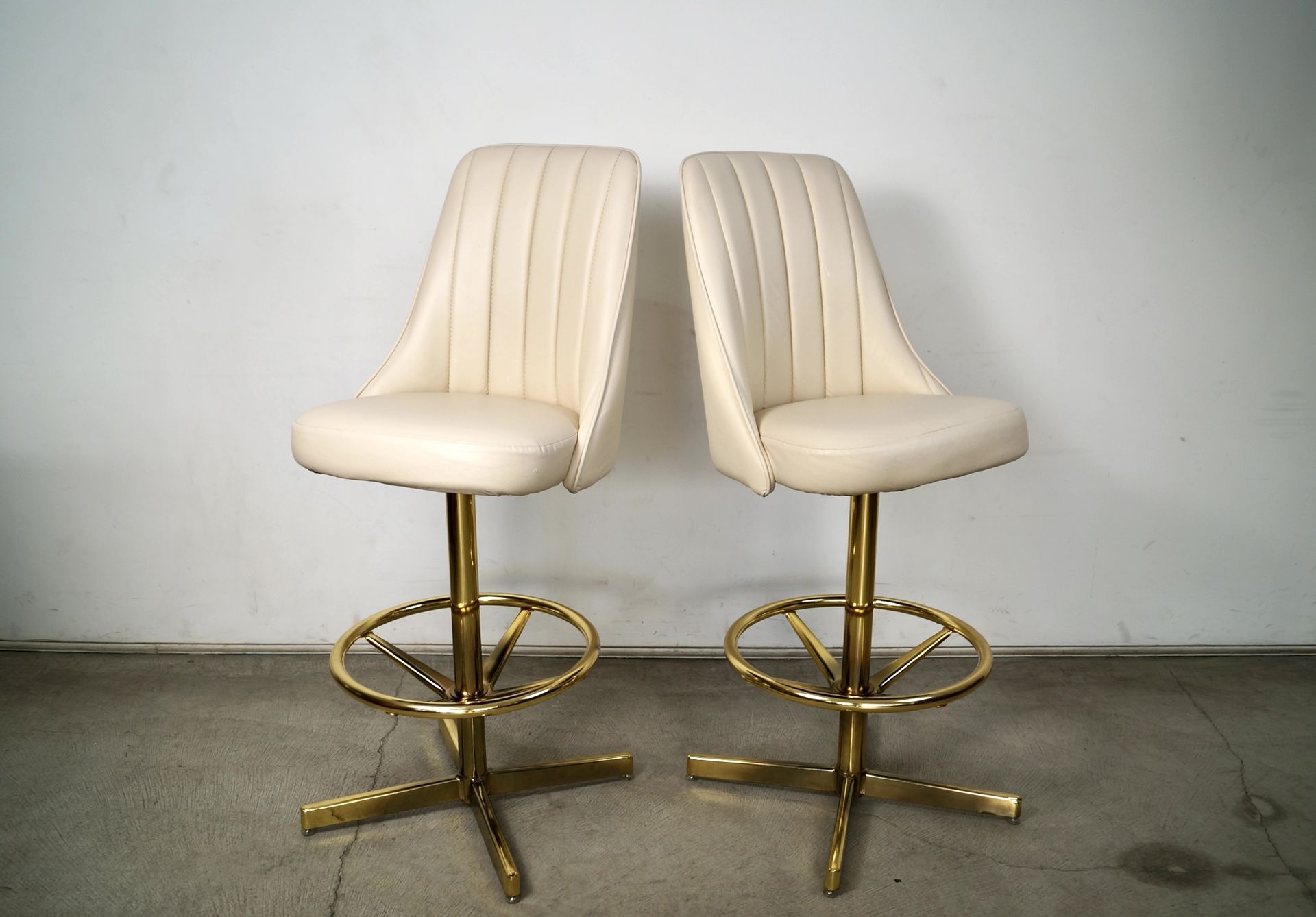 Pair Of Mid Century Modern Brass Bar Stools