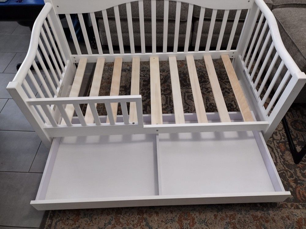 Toddler Day Bed w/ Mattress and Protector - Safety Rail Storage Drawer Kids Bedroom Furniture