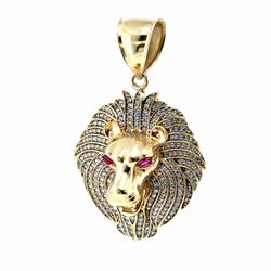 Men’s 10k Yellow Gold 1.75” Inch CZ Cubic Zirconia Lion Head Pendant for Necklace GP3124238