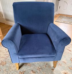 Modern Style Club Chair, Blue Velour