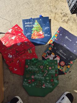 12 Pack 10" Large Christmas Gift Bags with Tissue Paper, Reusable Non-Woven Christmas Bag with Handles for Presents Wrapping, Shopping Xmas Par