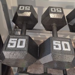 50lb Cast Iron Hex Dumbbells (2)