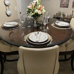 Large Wooden And Glass Dining Room Table