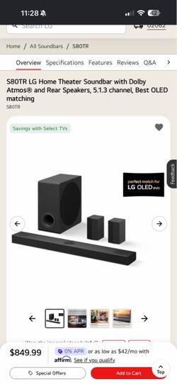 Brand New LG S80TR 5.1.3 Dolby Atmos Soundbar + Subwoofer & Rear Speakers