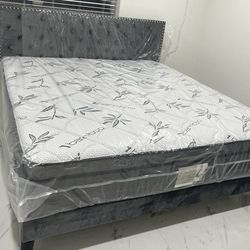 NEW BED FRAME KING SIZE WITH MATTRESS AND BOX SPRING