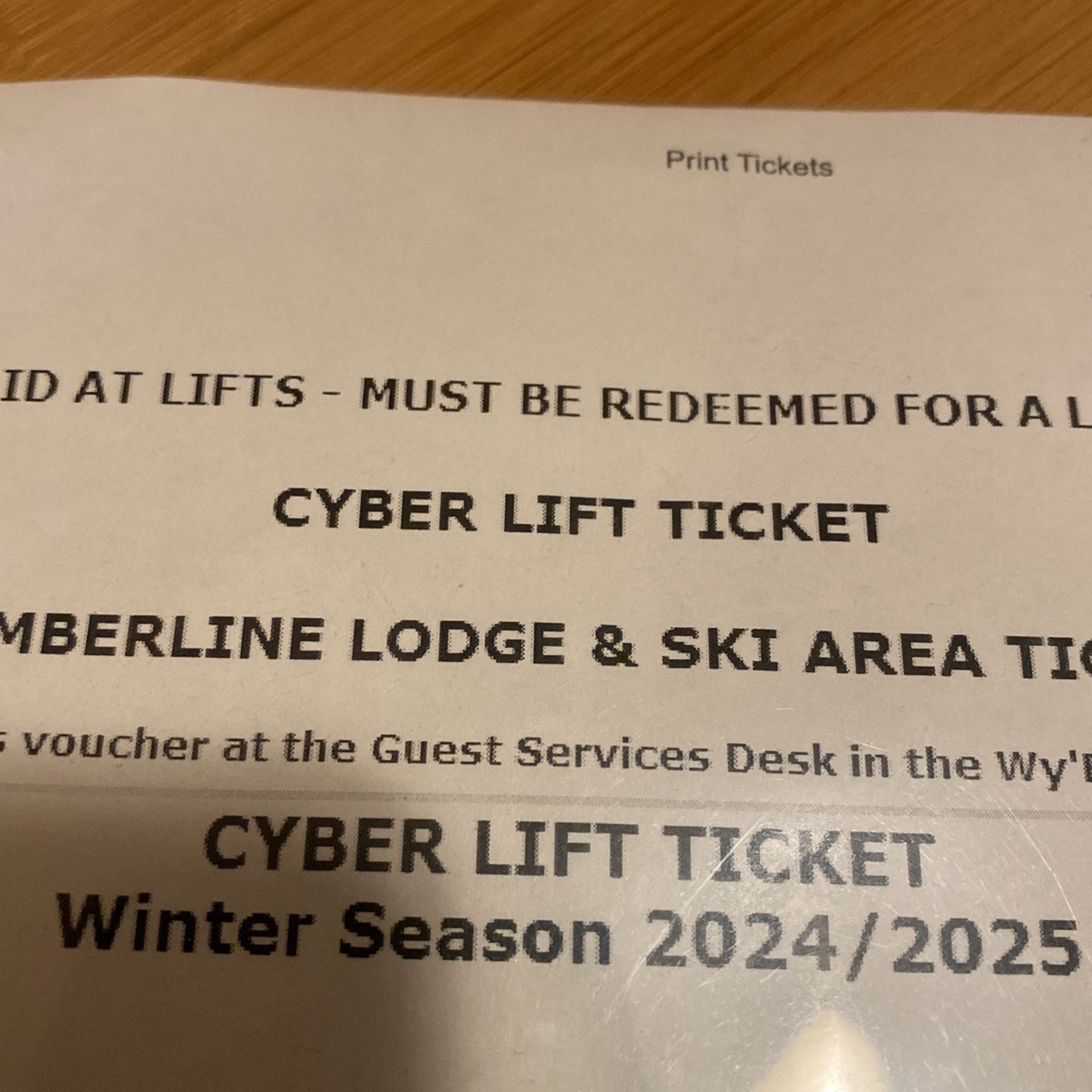 Timberline tickets
