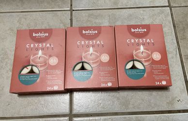 Bolsius crystal tea lights 24 Count 6 Hour Burning Time