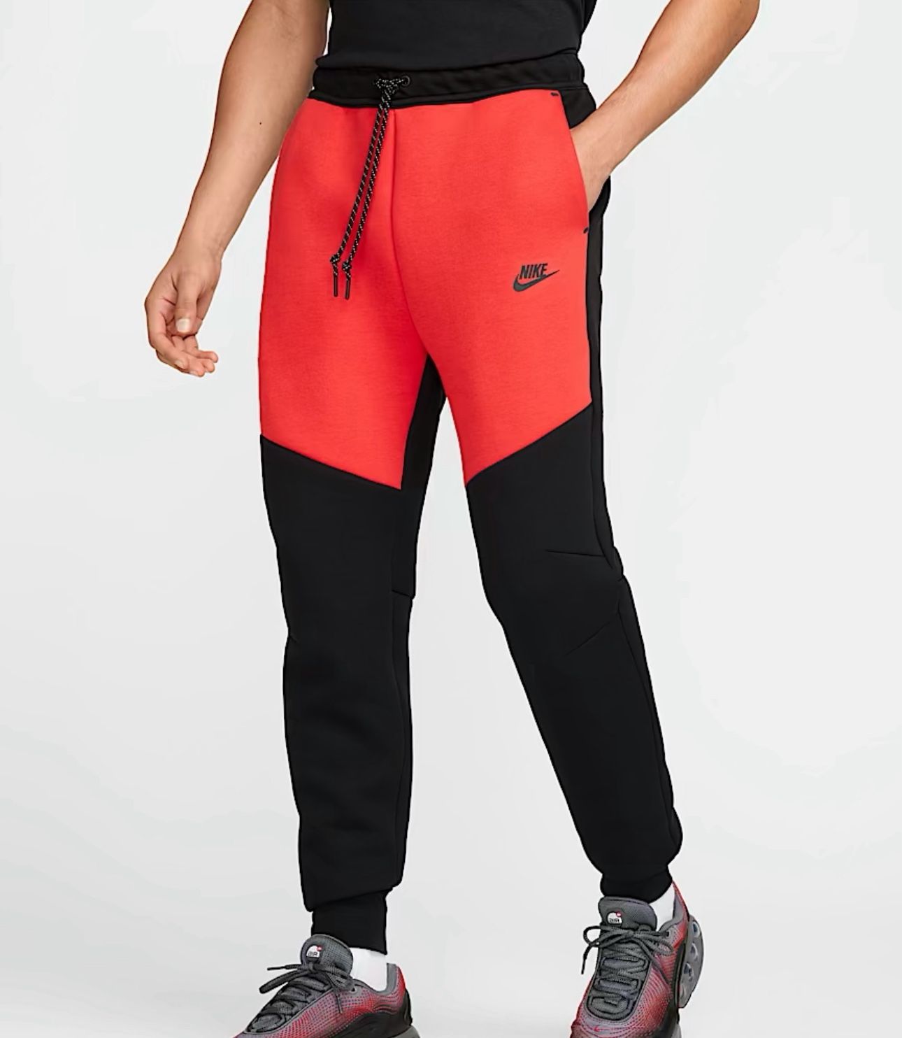 NWT Nike Tech Men's Fleece LARGE RED BLACK Joggers HV0959-696 BRAND NEW