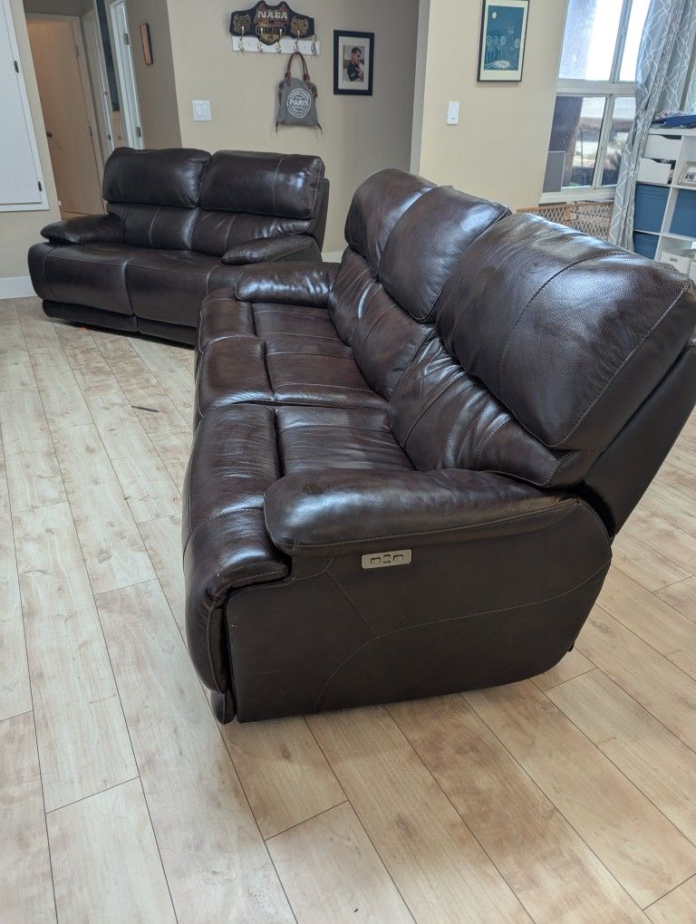 Costco Aleena Reclining Couch And Loveseat With USB. Lightly Used