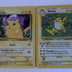 Pikachu 87/130 and Holo Raichu 16/130 Rare Vintage Pokémon Cards Collectibles 