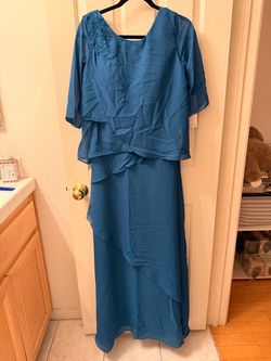 Teal Chiffon Overlay Dress with Lace Detail