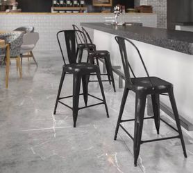 Set Of 4 - 24 in. Distressed Black Metal Bar Stool