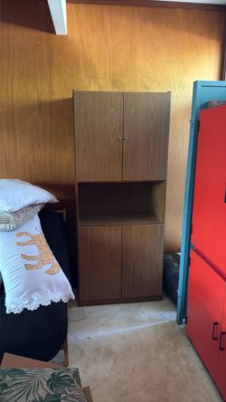 Wood Grain Storage Cabinet with Open Shelf