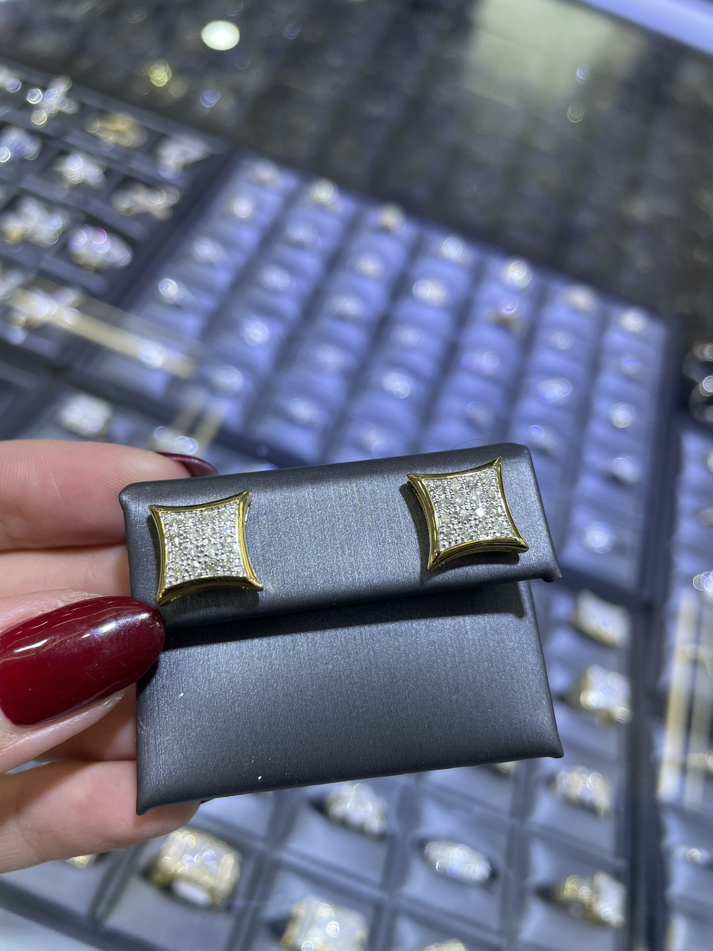 Square Natural Diamond Gold Screwback Earrings Studs