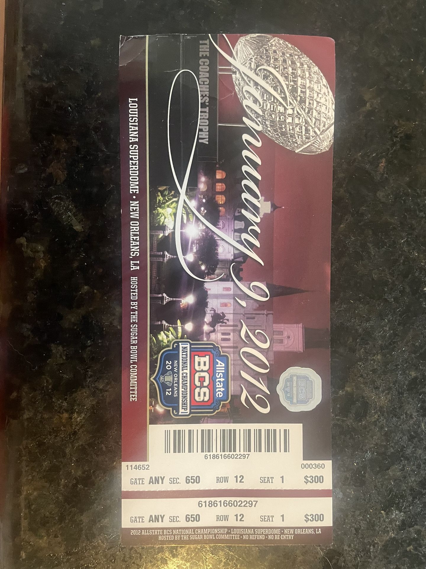 2012 BCS National Championship ticket