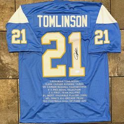 Ladainian Tomlinson Signed Chargers Stat Custom Jersey 